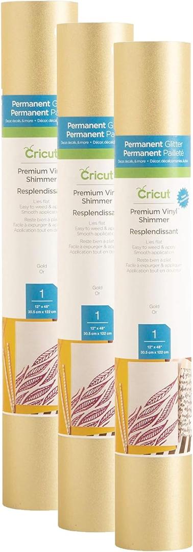 Cricut Shimmer Permanent Vinyl - Gold, 3-Pack of 4ft Rolls (12"x48") - Compatible with Cricut Maker & Explore Machines