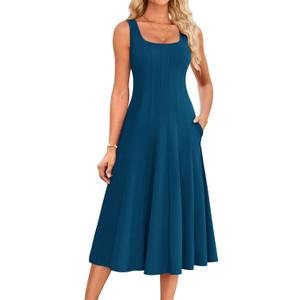 GRACE KARIN Womens 2025 Trendy Casual Tank Dresses Square Neck Sleeveless A Line Midi Sundress with Pockets, Small