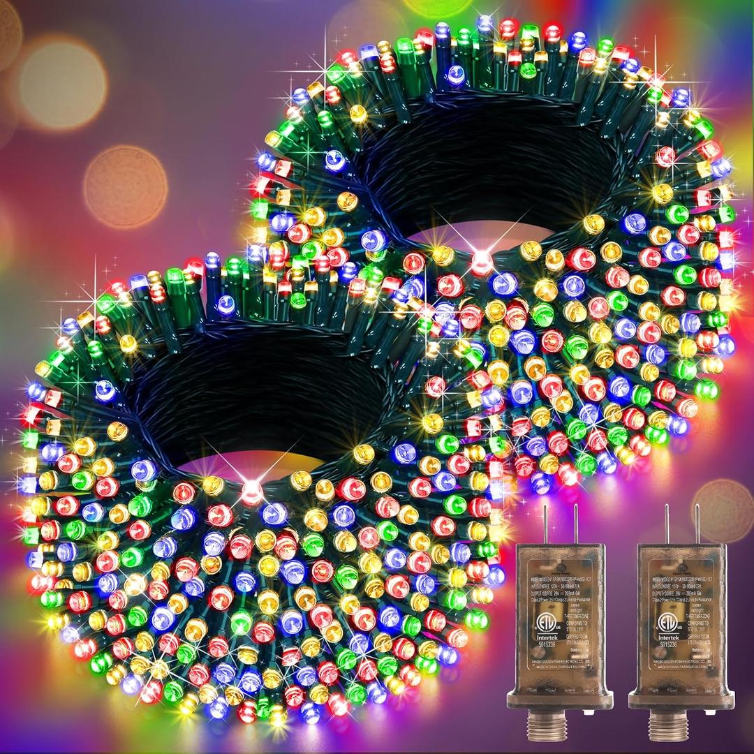 Hezbjiti 2 Pack 1000 LED 403 FT Christmas String Lights Outdoor, 8 Lighting Modes IP44 Waterproof Fairy Lights with Timer and Dimmable Function for Party Tree Decorations (Multicolor, Green Wire)