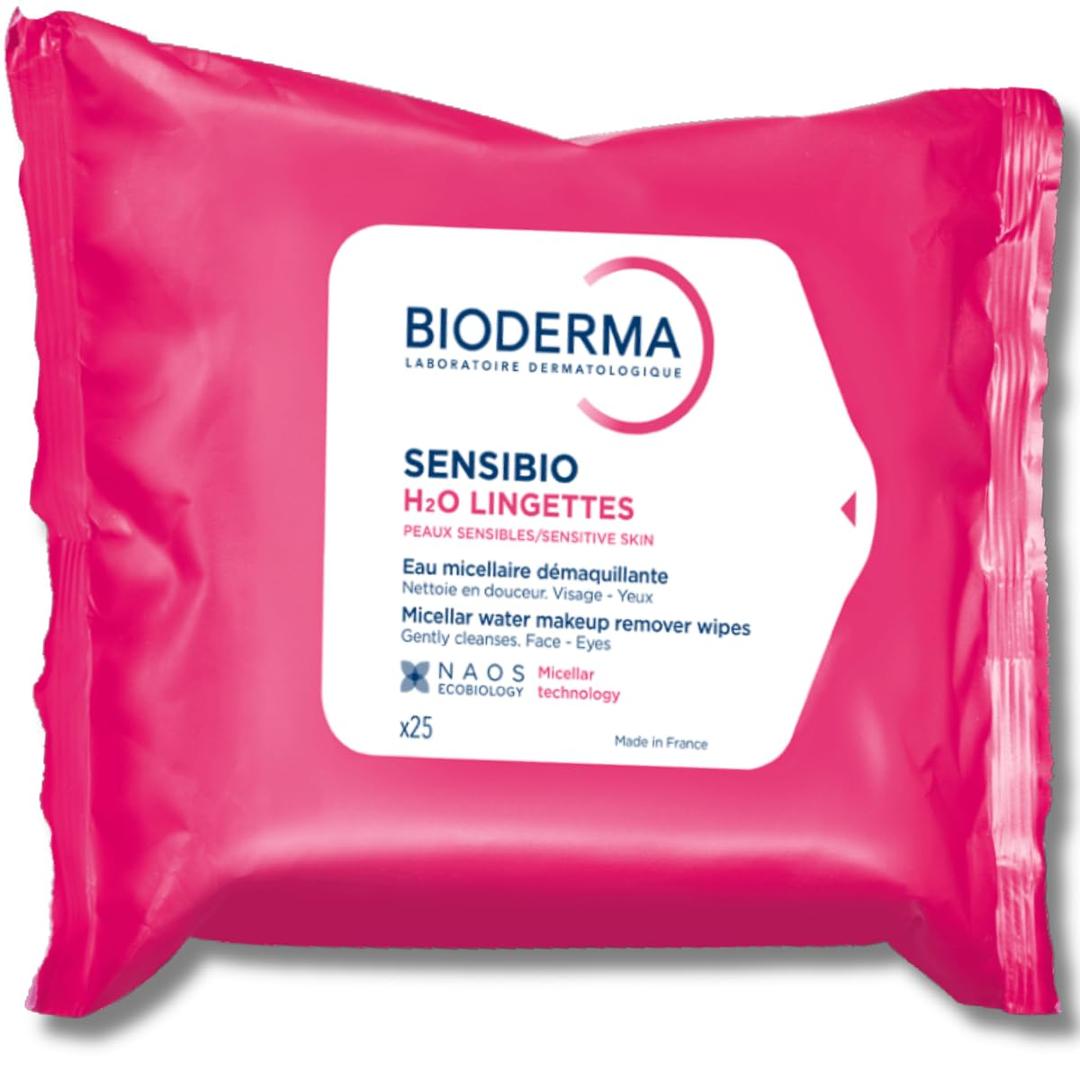 Bioderma - Sensibio H2O Wipes - Cleansing and Makeup Removing - Skin Soothing - for Sensitive Skin - 25 Wipes (25 Count (Pack of 1))