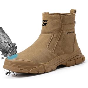 Work Boots for Men Slip On Welding Boots for Men, Indestructible Steel Toe Boots Men's Steel Toe Shoes, Fireproof Safety Toe Shoes, Construction Boots for Welder Men's Work Shoes. (8, Deep Brown)