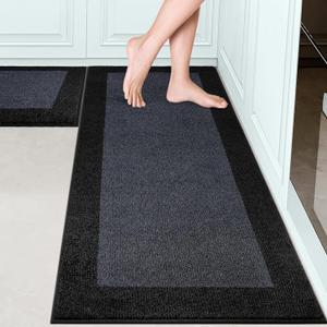 Machine Washable (24" x 36"+ 24" x 60"') Kitchen Rugs Set of 2, Non Slip Kitchen Mats for Floor, Absorbent Entrance Runner Rugs for Bedroom, Hallway, Bathroom, Door (Roll Packing)