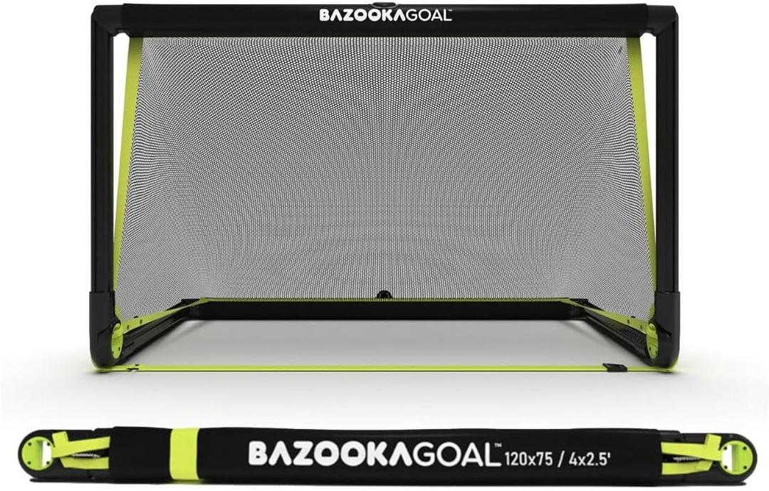 BazookaGoal Original Solid Frame Pop Up Goal - Folding Mini Soccer Goal for Kids and Adults - Portable Goal Post - Easy to Set-up & Steady (4 x 2.5 ft)