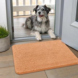 Smiry Dog Door Mat for Muddy Paws 24x16, Absorbs Moisture and Dirt Doormat, Non-Slip Washable Quick Dry Chenille Front Door Mat Indoor Entrance, Entryway Carpet for Inside Floor, Orange