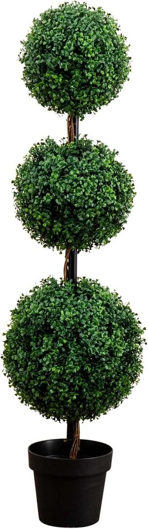 Nearly Natural 4ft. Artificial Triple Ball Boxwood Topiary Tree (Indoor/Outdoor)