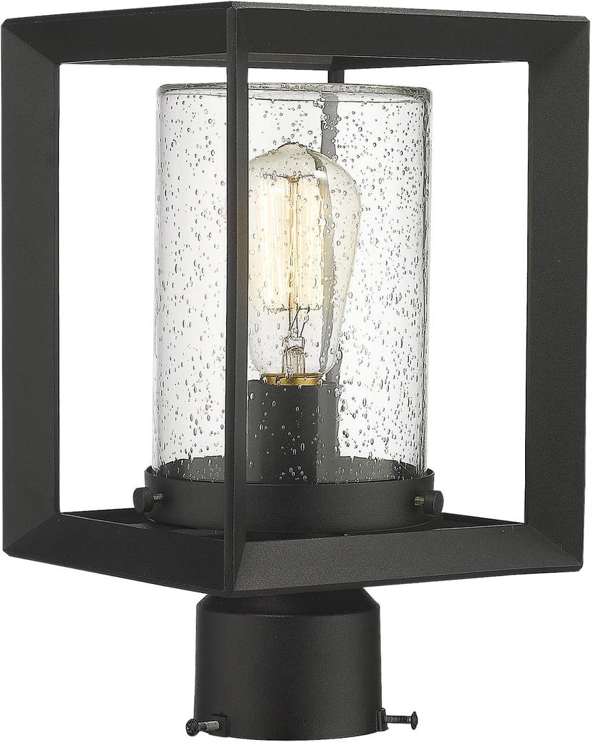 Emliviar Post Lights Outdoor Fixture, 1-Light Lamp Post Lantern, Black Finish, Seeded Glass, 2083P BK