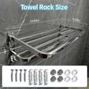 Bathroom Towel Storage Bundle: Double Foldable Rack & 2 Fluffy Hand Towels - SUS304 Stainless Steel Shelf with Super Absorbent Quick-Dry Towels, Gray & White