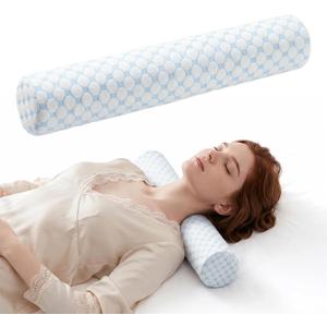 Neck Roll Cervical Pillow for Neck Pain Relief - Memory Foam Neck Pillow for Bed | Round Neck Pillows for Sleeping (Cool-Blue, X-Small - 3.5" H)