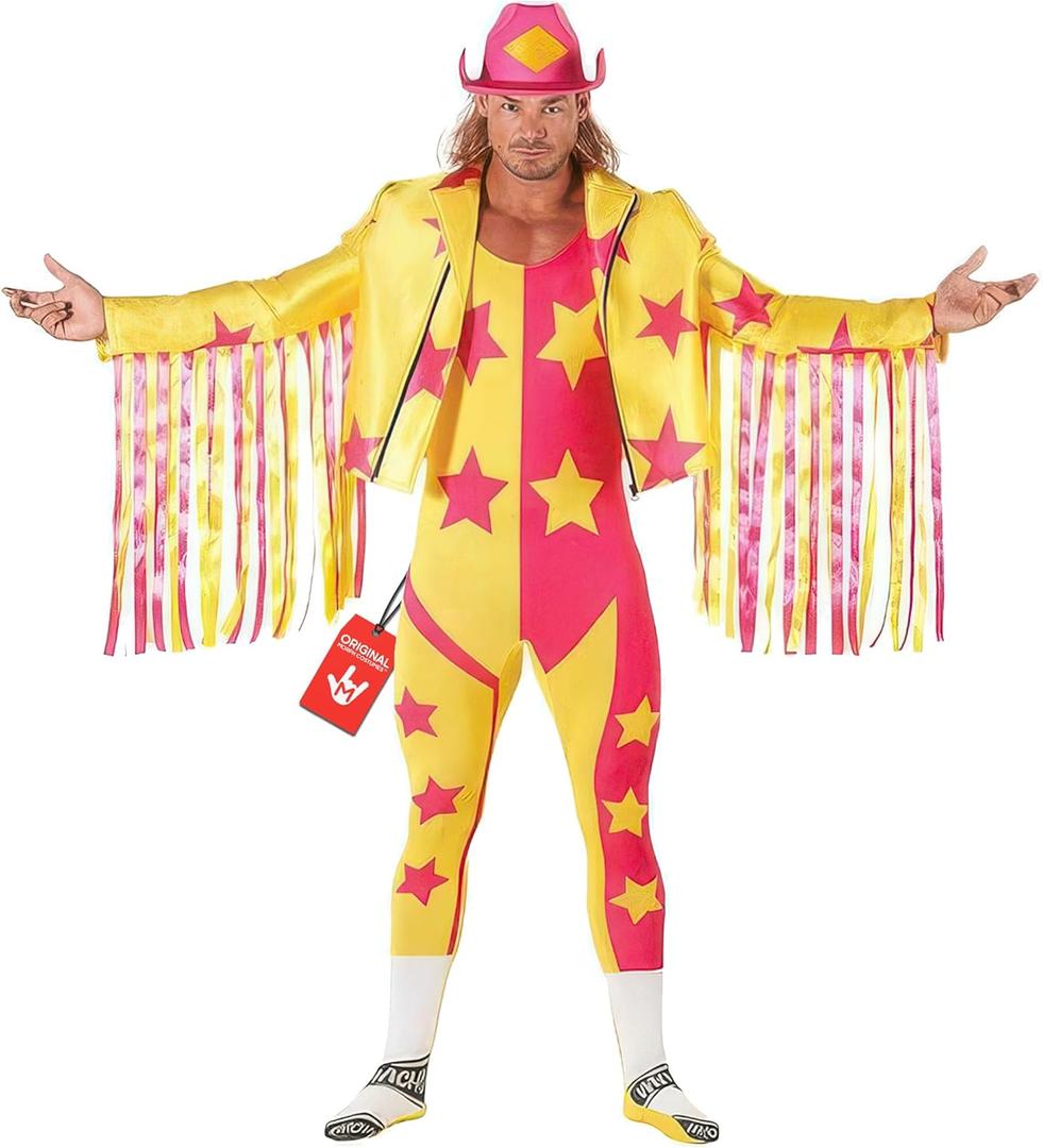 Morph Yellow Macho Man Randy Savage Costume, WWE Wrestler Outfit for Adults, Macho Man Dress-Up, Fun Party Attire, X-Large