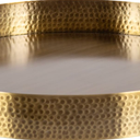 Kate and Laurel Samana Modern Glam Round Metal Tray; 17 Inch Diameter; Antique Brass; Circular Polished Decorative Tray with Hammered Surface and Minimalist Handles