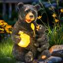 GIGALUMI Solar Garden Statues Loving Bear Figurine Lights for Outside, Yard Decorations Outdoor, Garden Decor Unique Birthday Housewarming Gifts for Mom, Women, Black