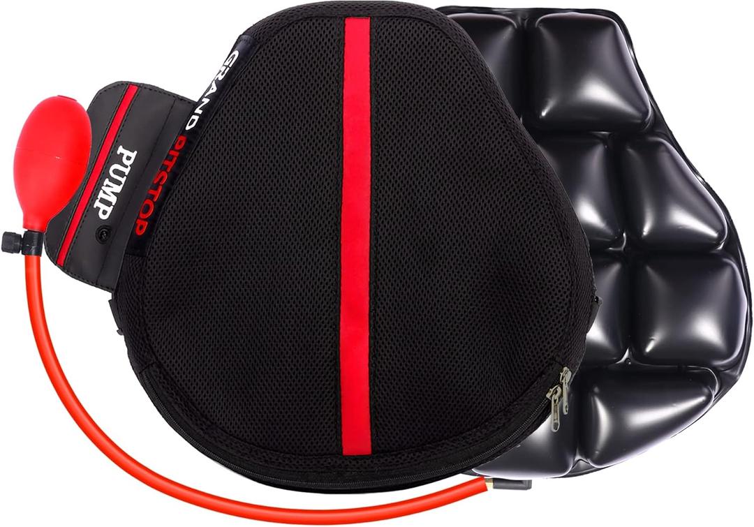 GRAND PITSTOP Motorcycle Air Seat Cushion, on The go inflate & Deflate, Pressure Relief Motorcycle Seat Pad, Shock Proof Comfortable for Motorbike Long Rides (Cruiser Premium with Air Pump)