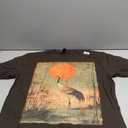 Vintage Crane and Red Sun Vintage Japanese Woodblock Art T-Shirt (Small, Black)