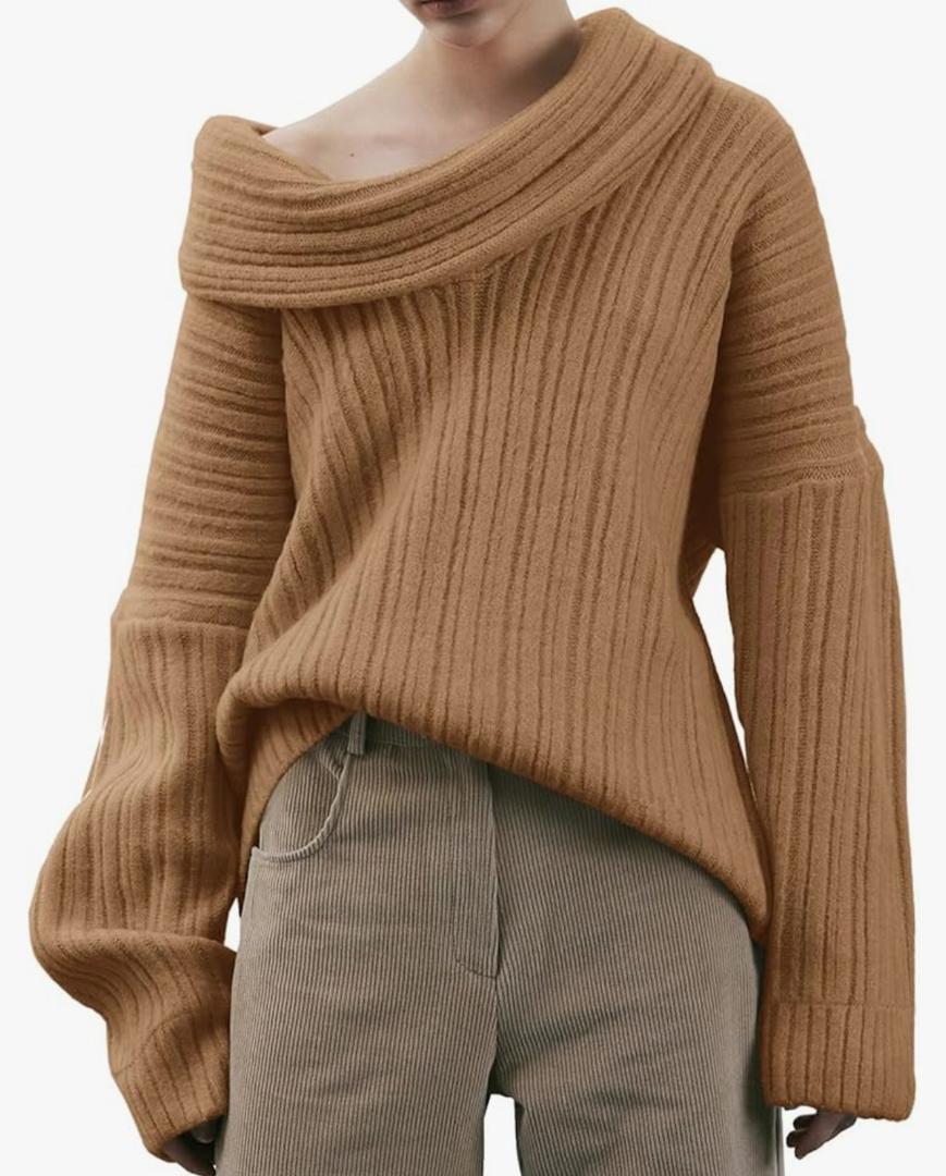 Saodimallsu Womens Off The Shoulder Sweater Top Oversized Fall Batwing Boat Neck Knit Sexy Casual Pullover Large