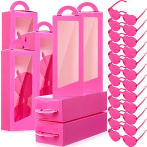 Fuyoooo 24 Pcs Hot Pink Party Favor Boxes Heart Shape Sunglasses Doll Gift Boxes for Princess Birthday Bridal Showers Party(Hot Pink)