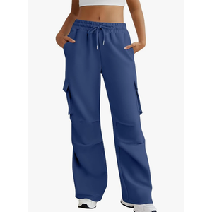 Wide Leg Cargo Sweatpants Women Drawstring High Waisted Baggy Sweat Pants Stretchy Cotton Pants with Pockets, M