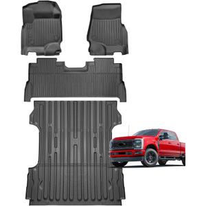 Truck Floor Liner 6.75FT Standard Bed Mat for F250 F350 2017-2026 - F-250 F-350 Super Duty SUPERCREW CAB with Factory Carpet | 2nd Row Fold Flat Storage ONLY All Weather