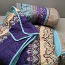 WONGS BEDDING Boho Queen Quilt Set, Blue Purple Bohemian Queen Quilt Bedding Set, Lightweight Microfiber Bed Decor Bedspread for All Season 96"x90"(3 Pieces)