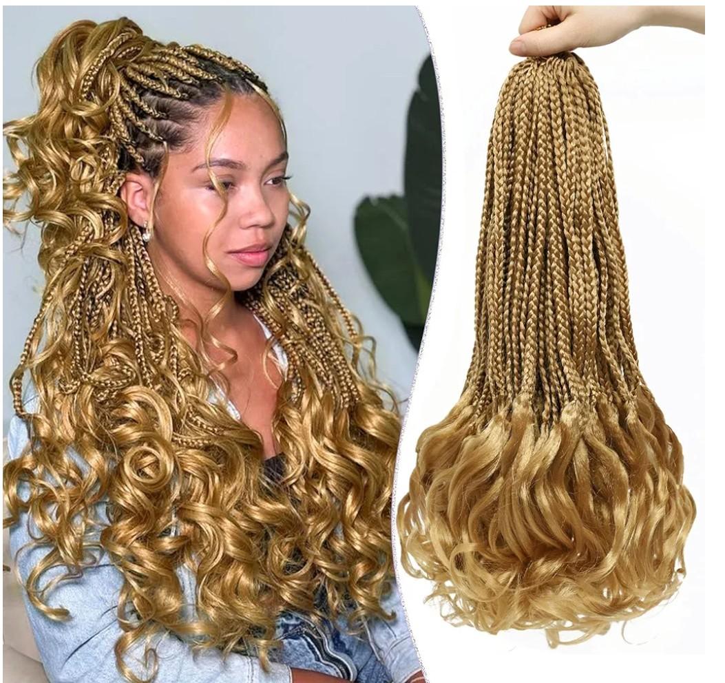 Crochet Hair for Women 18 Inch Blonde French Curl Crochet Braids 8 Packs Prelooped Box Braids Synthetic French Curly Braiding Hair Extensions 27#