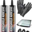 [2 Pack] Polyurethane Windshield Adhesive - Quick Curing & Weather Resistant Auto Glass Adhesive, Vertical & Overhead Application, Windshield Repair Kit with Gloves, Applicator Tip & Cartridge - 310ml