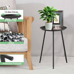 HELIJUYE Plant Stand Table Indoor Outdoor Small,Round Side Table for Plants,Single Black Metal Plant Table,Corner Table for Plants Rack for Bedroom Patio Garden Balcon