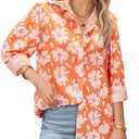 Gleeivy Floral Blouses for Women Dressy Casual Chiffon Button Down Shirts Hawaiian Printed Boho Tops Tunic Trendy 2025, XL, Orange