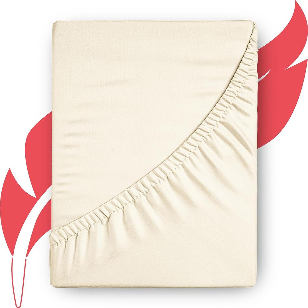 Ashton Sheets Luxury Egyptian Cotton Queen Fitted Sheet Only - 1000-Thread-Count 16" Deep Pocket Queen Fitted Sheet, Soft, Cooling, Sateen Weave, High Thread Count Queen Size Fitted Sheet, Ivory