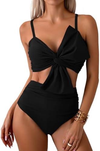 MIYOUJ Womens Bikini Set High Waisted Swimwear Tie Knot High Rise Two Piece Swimsuits Bathing Suits S