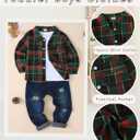 Renotemy Toddler Boy Clothes Fall Winter Outfits 3Pcs Fashion Flannel Shirts Ripped Jeans Pants Kids Boys Clothing Sets (6-7 Years, Dark Green)