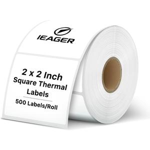 iEager 2"x2" White Square Thermal Printer Labels, Durable Label Stickers for Barcode, Logo, 500 Labels/Roll