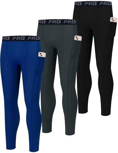 EXARUS Youth Boys Compression Pants Leggings Tights Football Sports Athletic Base Layer for Basketball Teen, Size: 14Y