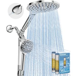 MakeFit Dual Filtered Rain Shower Head Combo, Handheld Shower Head with Adjustable Bar - Rainfall Shower Head And Showerhead with Filter for Hard Water - Removes Chlorine (Premium Chrome)