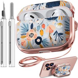 Inesore for AirPods Pro 2nd Generation Case Cover with Lock, Flowers Cute Air Pods Pro 2 Case Hard iPod Pro Cases for Women Girls with Cleaner Kit (2023 USBC /2022/2019) Blue Flower
