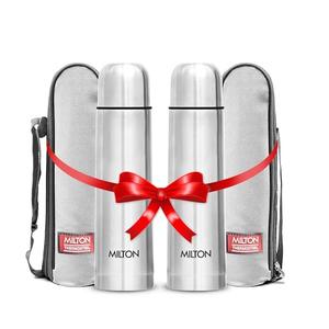 Milton Vacuum Flask for Hot Drink 500 ml (16 oz), Stainless Steel Double Walled Insulated Water Bottle for 24 Hour Hot and Cold Drinks, Leak proof, BPA Free, Thermosteel Flip Lid Set of -2