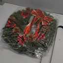 Christmas Wreaths for Front Door with Lights & Timer - 17" 40 LED Pre-Lit Lighted Christmas Wreath Decorations with Metal Hanger, Real Touch Pine Pinecone Xmas Wreath for Windows Indoor Outdoor Wall (Small)