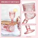 12 Oz Plastic Vintage Wine Glasses Goblets Drinking Glasses Sunflower Embossed Glassware Plastic Champagne Flutes Unbreakable Wedding Toasting Glasses Party Wine Cups for Bridal Shower Party (6, Pink)