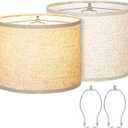 Lamp Shades Set of 2, Drum Lampshades 13" Top x 13" Bottom x 10" High with Spider Fitter, Large Replacement Lamp Shades for Table Lamps, Floor Lamps, Easy Assembly Required (2, Beige)