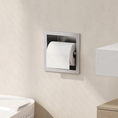 Neodrain Recessed Toilet Paper Holder, Brushed Toilet Paper Holder Built-in, Stainless Steel Recessed Tissue Paper Roll Holder, in Wall