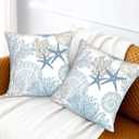 Nautical Coastal Beach Pillow Covers 16x16 Set of 2, Ocean Themed Seashell Coral Starfish Throw Pillow Covers Outdoor Decorative Pillow Case for Couch Bed Sofa Cushion Home Decor