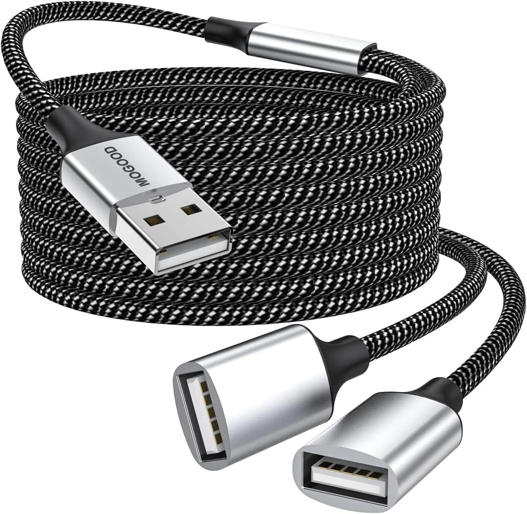 USB Extension Cable,USB A Male to 2 Female Extension Cord Durable USB Splitter Cable Nylon Braided Fast Data Transfer Compatible with Printer, USB Keyboard, Flash Drive, Hard Drive, PlayStation (3.28Ft/1M, Silver)