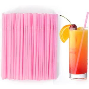 [100 Pcs] Pink Disposable Plastic Drinking Straws - 8.26" Long 0.24" Wide Cute Bendy Straws for Pink Birthday Party, Bachelorette Party, Bridal Shower, Baby Shower, Gender Reveal