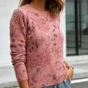 MINSURE Women's Floral Print Sweater Crew Neck Long Sleeve Soft Knit Pullover Tops for 2026 Spring Casual Wear (Pink, M)