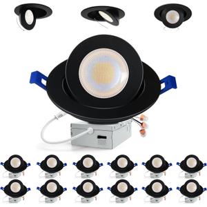 Adetu Recessed Lighting 6 inch, 360+90 Adjustable Directional 6 inch 5CCT Gimbal Black Led Recessed Lighting, 2700K-5000K Dimmable Retrofit Eyeball Can Recessed Lights with Jbox, ETBlack-12 Pack