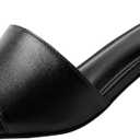 PIZZ ANNU Women's Square Open Toe Heels Sandals Low Block Chunky Heeled Sandal Slip on Mules Comfortable Casual Dress Pumps Shoes, Black US 7