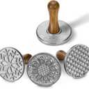 HULISEN Cookie Stamps Set of 4, Metal Cookie Press Mold with Wooden Handle, Decorating Supplies for DIY Baking, Cake, Pastry, Easy to Use, Gift Package