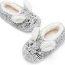 Cozylook Cute Animal House Slippers - Fuzzy Warm Bedroom Slipper Socks Non-Slip Grippers with Funny Face Designs, Fun Christmas Gifts Unique (11-13 Little Kid, Grey Bunny)