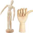 2 Pack 8" Drawing Mannequin,7" Little Hand Model,Artists Wooden Drawing Figure Animation Dolls Figure Supplies Stop Motion Art Manikin Poseable Drawing Tools for Decor,Painting,Sketching,Gifts