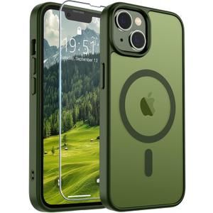 SUPFINE Magnetic for iPhone 14 Case & iPhone 13 Case (Compatible with MagSafe)(Military Grade Drop Protection) Translucent Matte Shockproof Phone Cover,Cangling Green