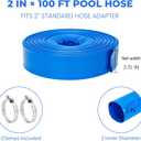 LINEX 2 IN x 100 FT Pool Backwash Hose - Heavy Duty Reinforced PVC Drain above Ground Swimming Pool Hoses, Flat Water Hose for Sump Pump Waste Discharge & Sand Filter Drainage, with Clamp (Blue)