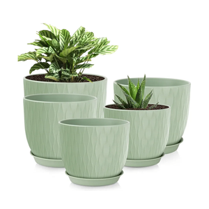 Mueller Austria Plant and Flower Pot 2/1 Set, Heavy Duty 6 Inch European Made Stylish Indoor/Outdoor Decorative Planter, for All House Plants, Flowers, Herbs, 
Green